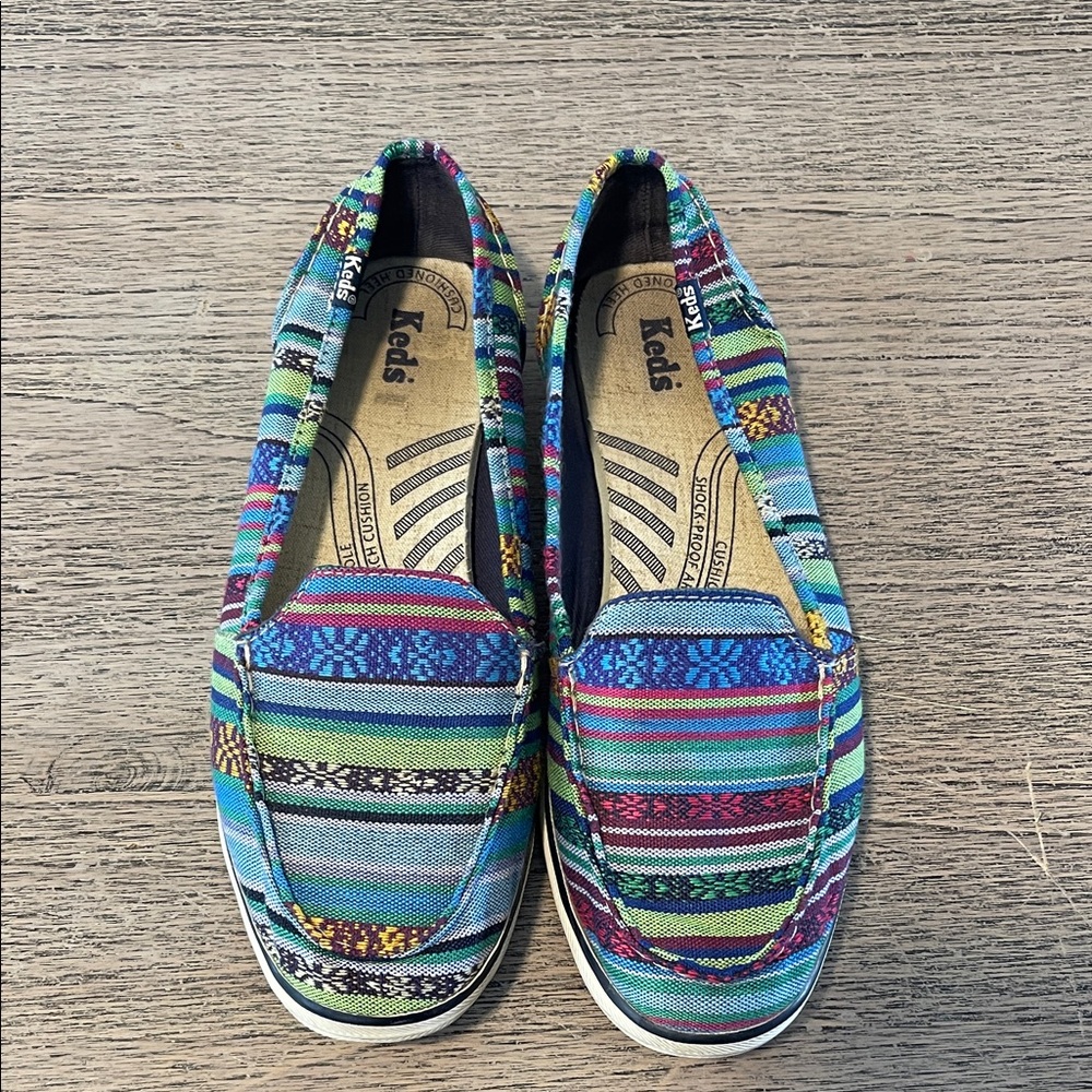 Keds Tribal Canvas Slip-On Flat Shoes Cushioned Insole-Heel Multicolor Size 7